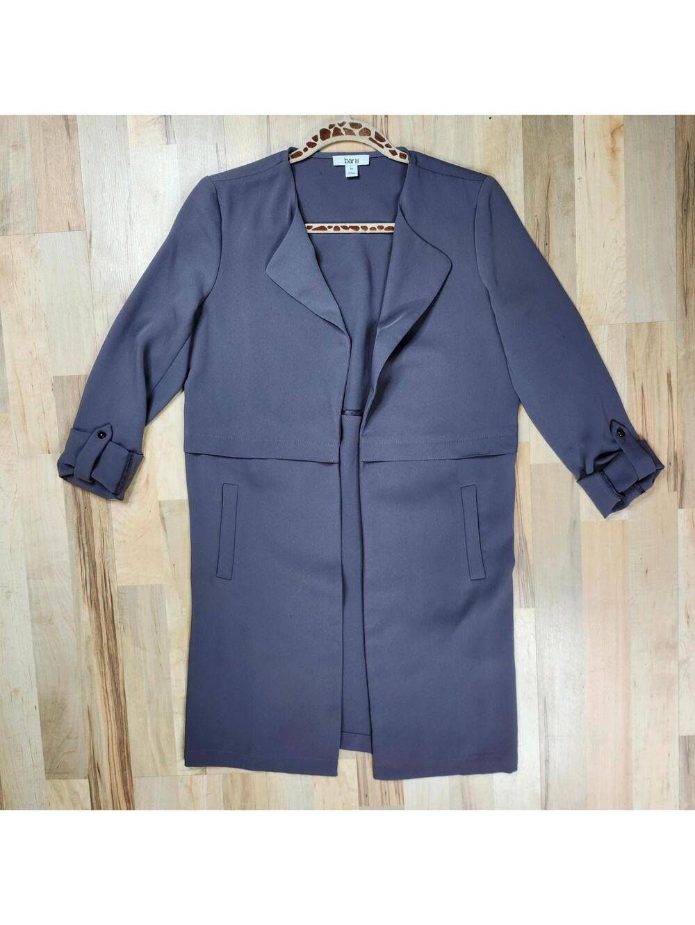 Bar III Longline Open Front Blazer Duster Jacket Gray XS